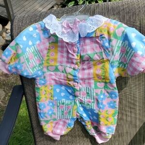 Vintage HOPSCOTCH Colorful Patchwork Kids One Piece 0 -6 MONTHS